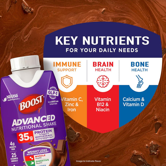 BOOST Advanced Nutritional Protein Shake, Chocolate, 12-11 FL OZ Cartons