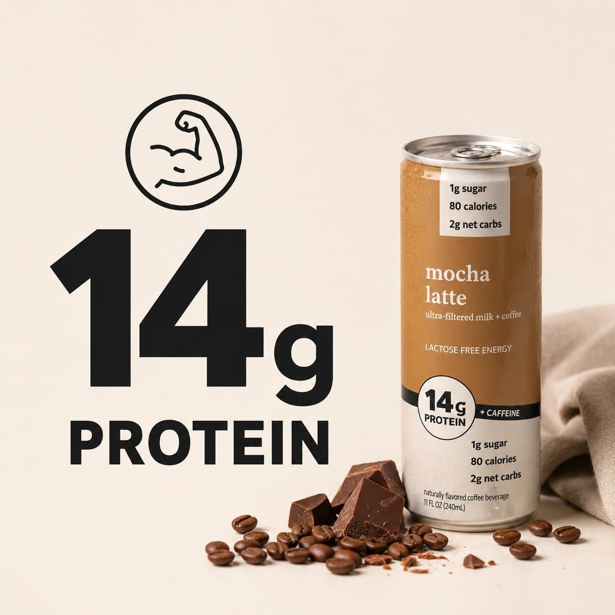 Protein Iced Coffee Mocha Latte, 14g Protein Drink, Lactose Free, 16 Pack