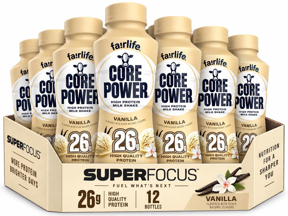 SUPERFOCUS Core Power Fa!rlife 26g Protein Milk Shakes, Ready To Drink for Workout Recovery Liquid, Vanilla, 14 Fl Oz Bottle, kosher (Pack of 12)