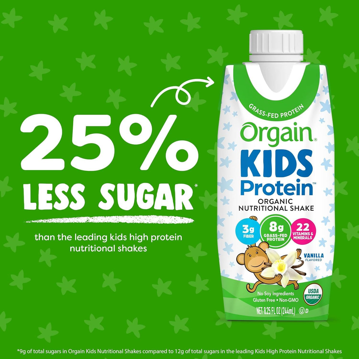 Orgain Organic Kids Protein Nutritional Shake, Strawberry + Chocolate + Vanilla, 8.25 Fl Oz (Pack of 4)