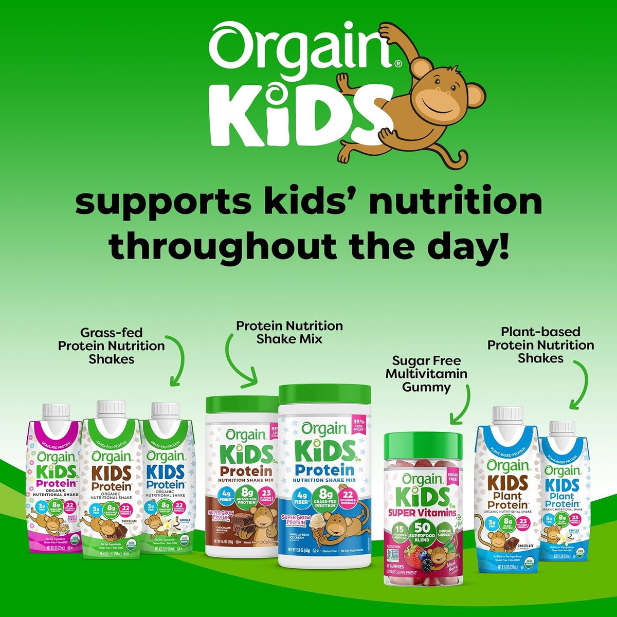 Orgain Organic Kids Protein Nutritional Shake, Strawberry + Chocolate + Vanilla, 8.25 Fl Oz (Pack of 4)