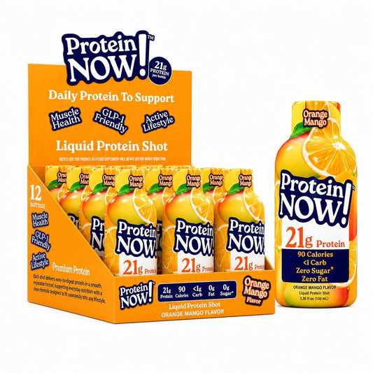 Protein Now Liquid 3 oz. Protein Shot By NutraBio– 21g Protein, 0 Carbs, 0 Fat, GLP-1 Support, Ready-to-Drink, No Refrigeration, Whey & Collagen Protein for Hair, Skin & Nails, On-the-Go Nutrition- Orange Mango