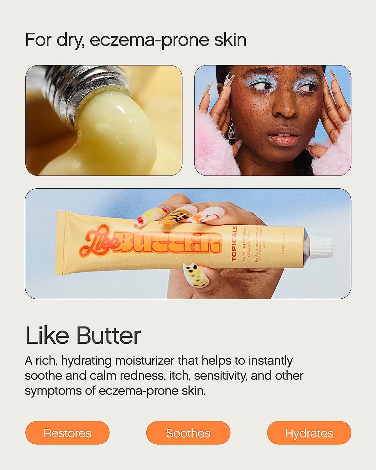 Topicals Like Butter Moisturizer for Dry, Sensitive & Eczema-Prone Skin - Soothing Instant Moisturizer and Eczema Relief for Face and Body, Skin Hydration (1.7 Fl Oz)
