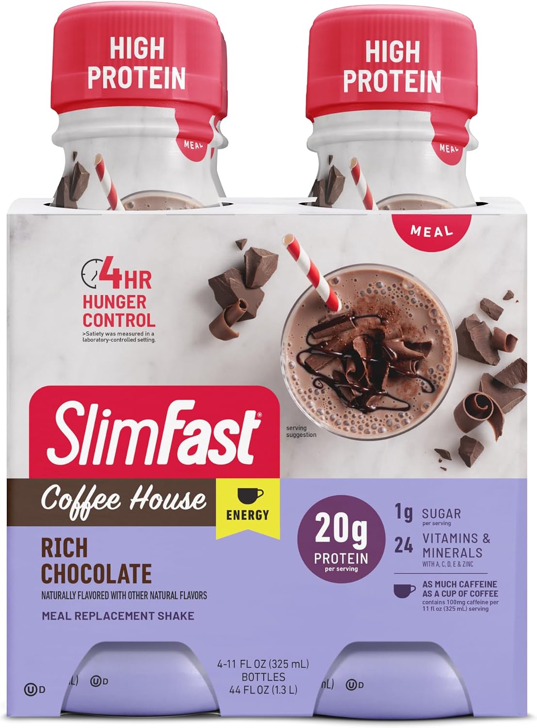 SlimFast Advanced Energy - Meal Replacement Shake - High Protein - Rich Chocolate - 11 Fl. Oz. Bottle - 12 Count - Pantry Friendly