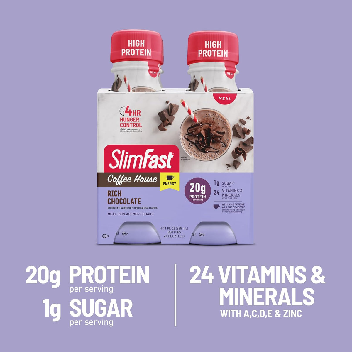 SlimFast Advanced Energy - Meal Replacement Shake - High Protein - Rich Chocolate - 11 Fl. Oz. Bottle - 12 Count - Pantry Friendly