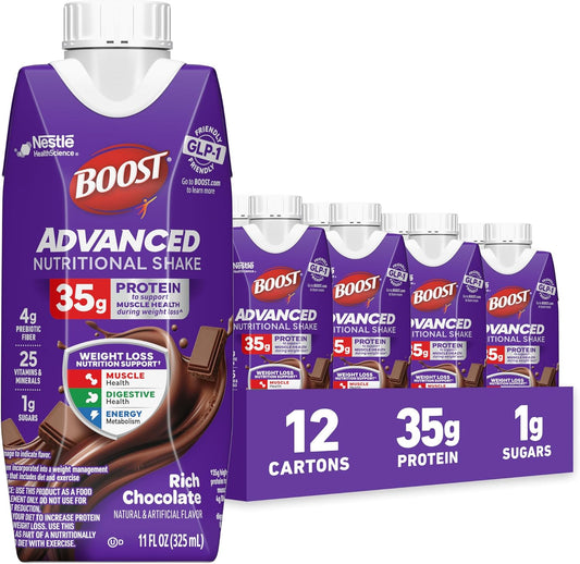 BOOST Advanced Nutritional Protein Shake, Chocolate, 12-11 FL OZ Cartons