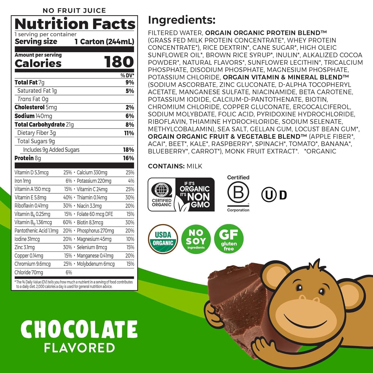 Orgain Organic Kids Protein Nutritional Shake, Strawberry + Chocolate + Vanilla, 8.25 Fl Oz (Pack of 4)