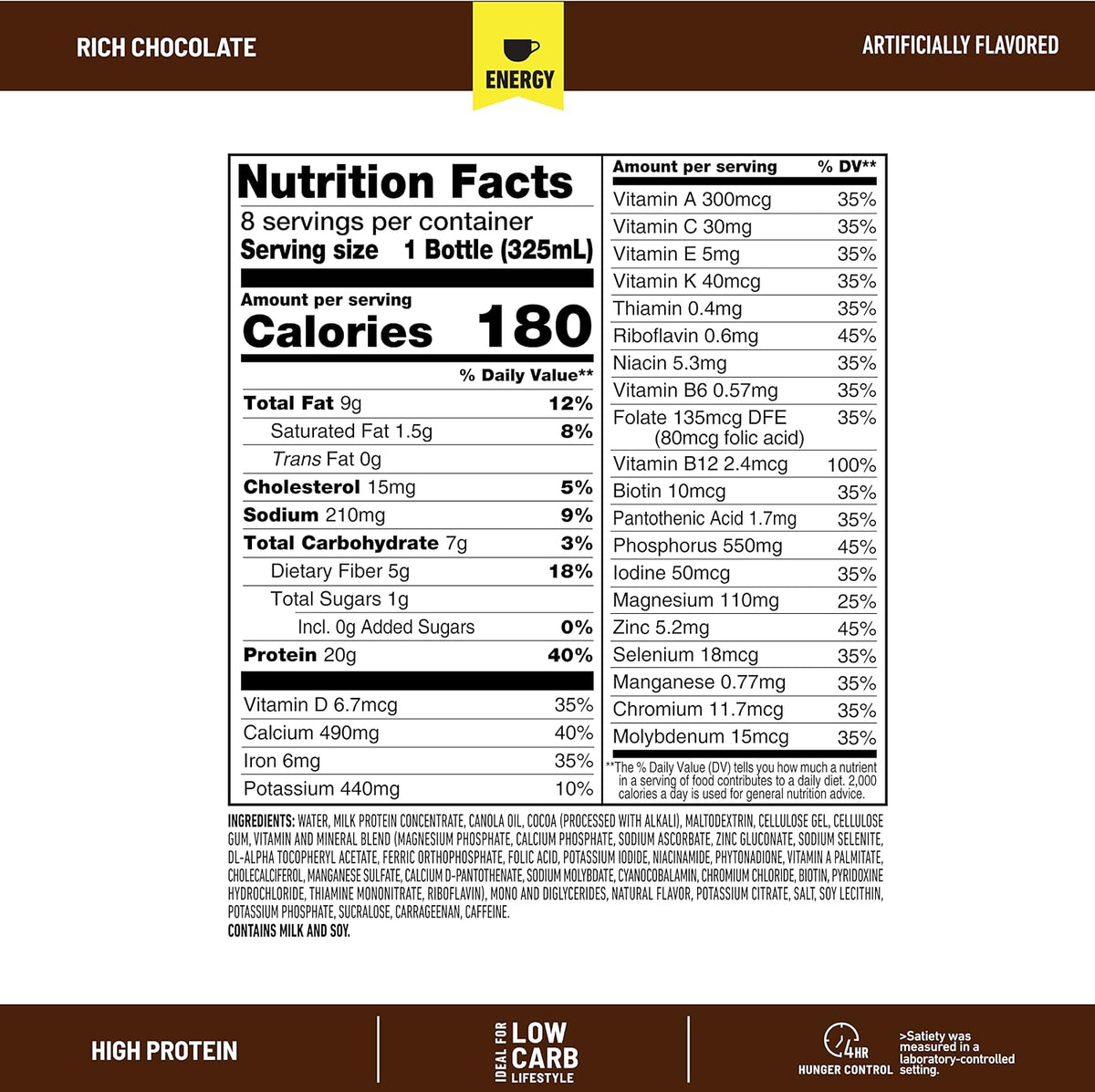 SlimFast Advanced Energy - Meal Replacement Shake - High Protein - Rich Chocolate - 11 Fl. Oz. Bottle - 12 Count - Pantry Friendly