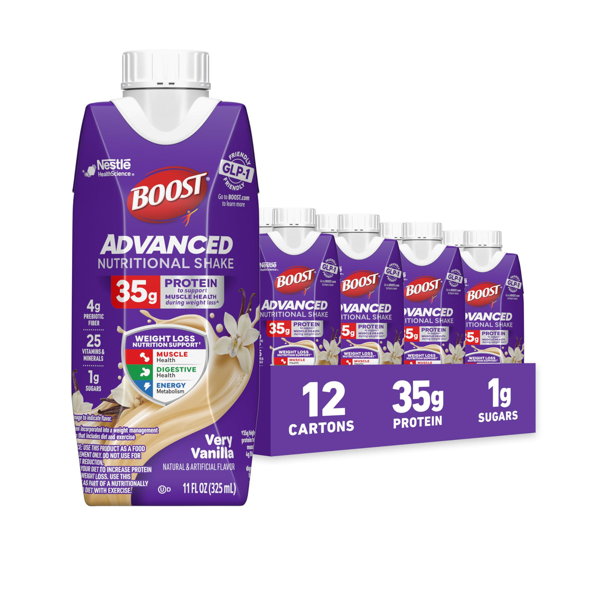 BOOST Advanced Nutritional Protein Shake, Chocolate, 12-11 FL OZ Cartons