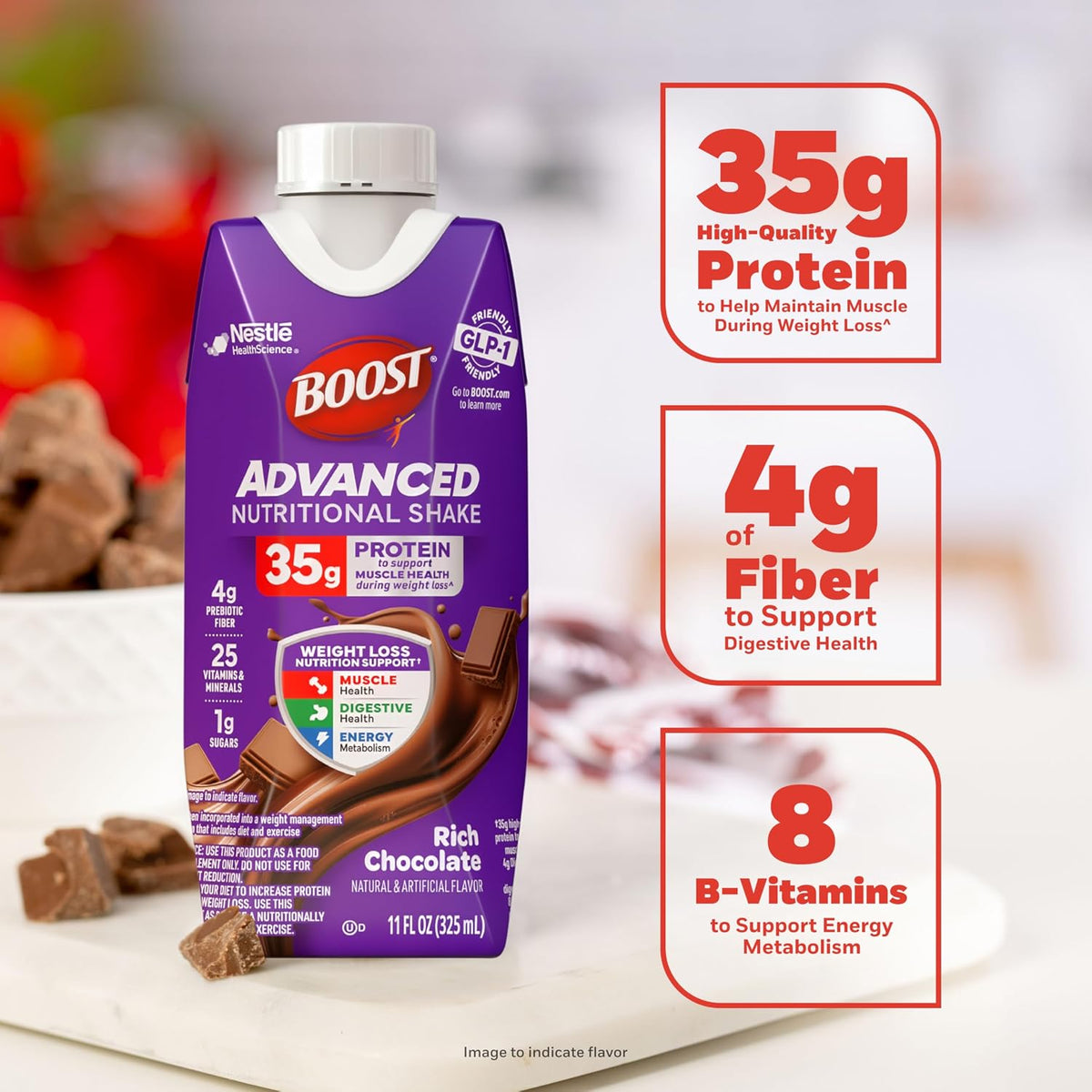 BOOST Advanced Nutritional Protein Shake, Chocolate, 12-11 FL OZ Cartons