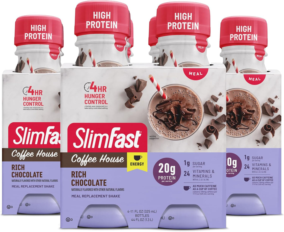 SlimFast Advanced Energy - Meal Replacement Shake - High Protein - Rich Chocolate - 11 Fl. Oz. Bottle - 12 Count - Pantry Friendly